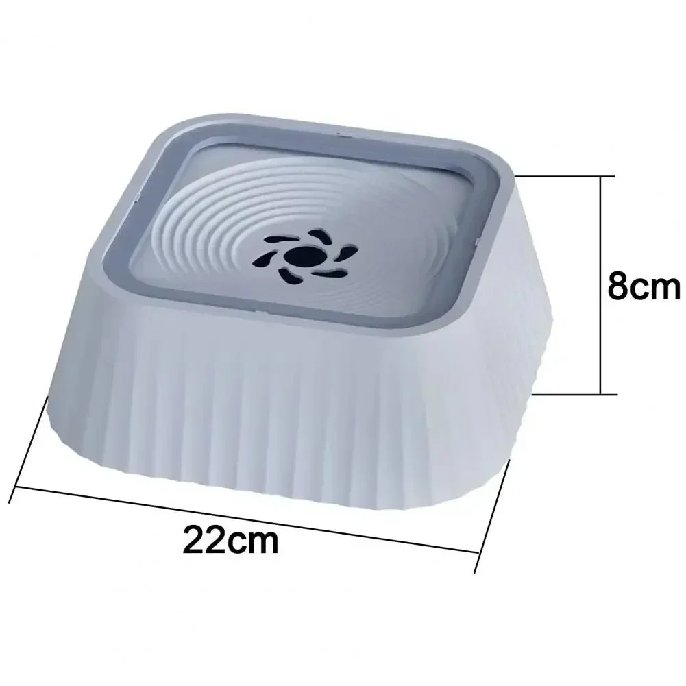 Square grey pet bowl with spiral design, 22cm wide and 8cm tall, ideal for dogs or cats.