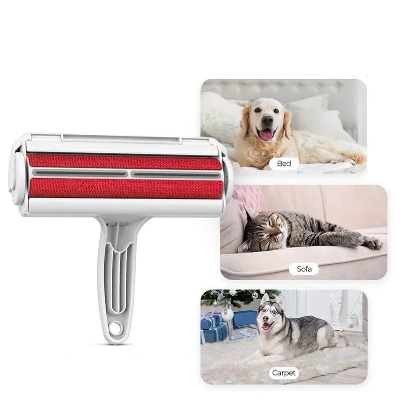 Pet hair remover roller for bed, sofa, and carpet with dog and cat images