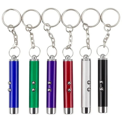 Colorful laser pointer keychains for cats and dogs, durable pet toy accessories.