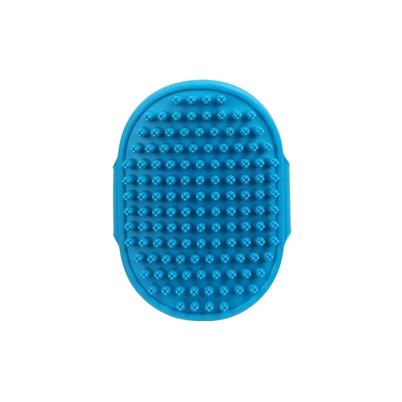 Blue silicone pet grooming brush with textured bristles for dogs and cats