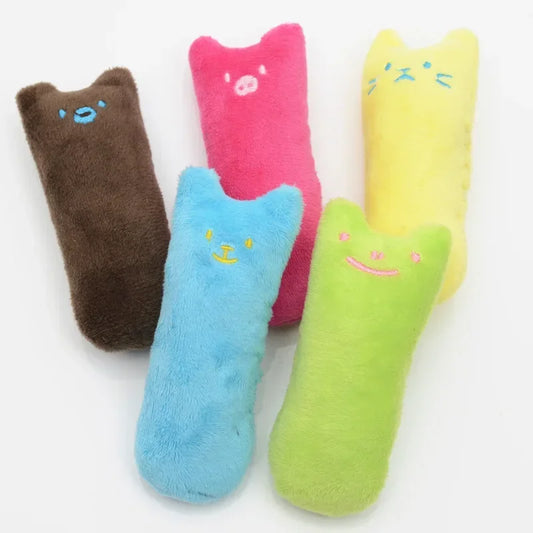 Colorful plush catnip toys for cats, soft animal-shaped chew toys in assorted colors