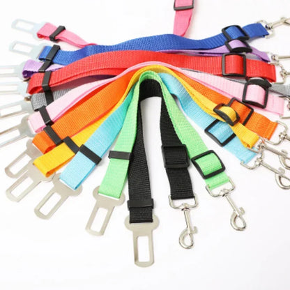Assorted colorful adjustable pet seat belt straps with metal clips for dog car safety