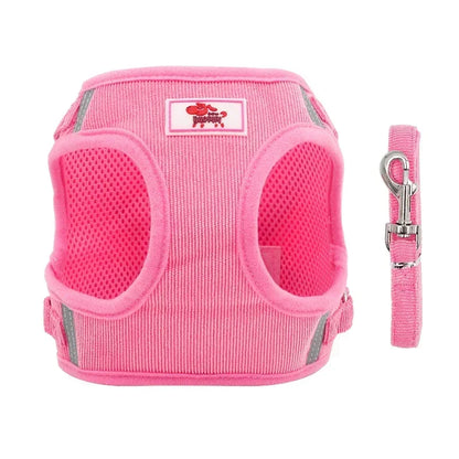 Pink breathable mesh dog harness and matching leash set for small pets