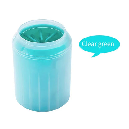 Clear green silicone dog paw washer cup for pet grooming and cleaning