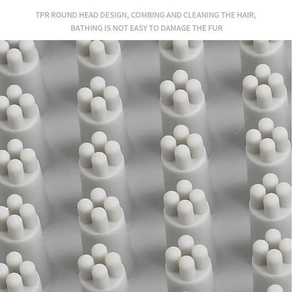 Close-up of soft TPR round bristles on pet grooming brush for gentle hair cleaning