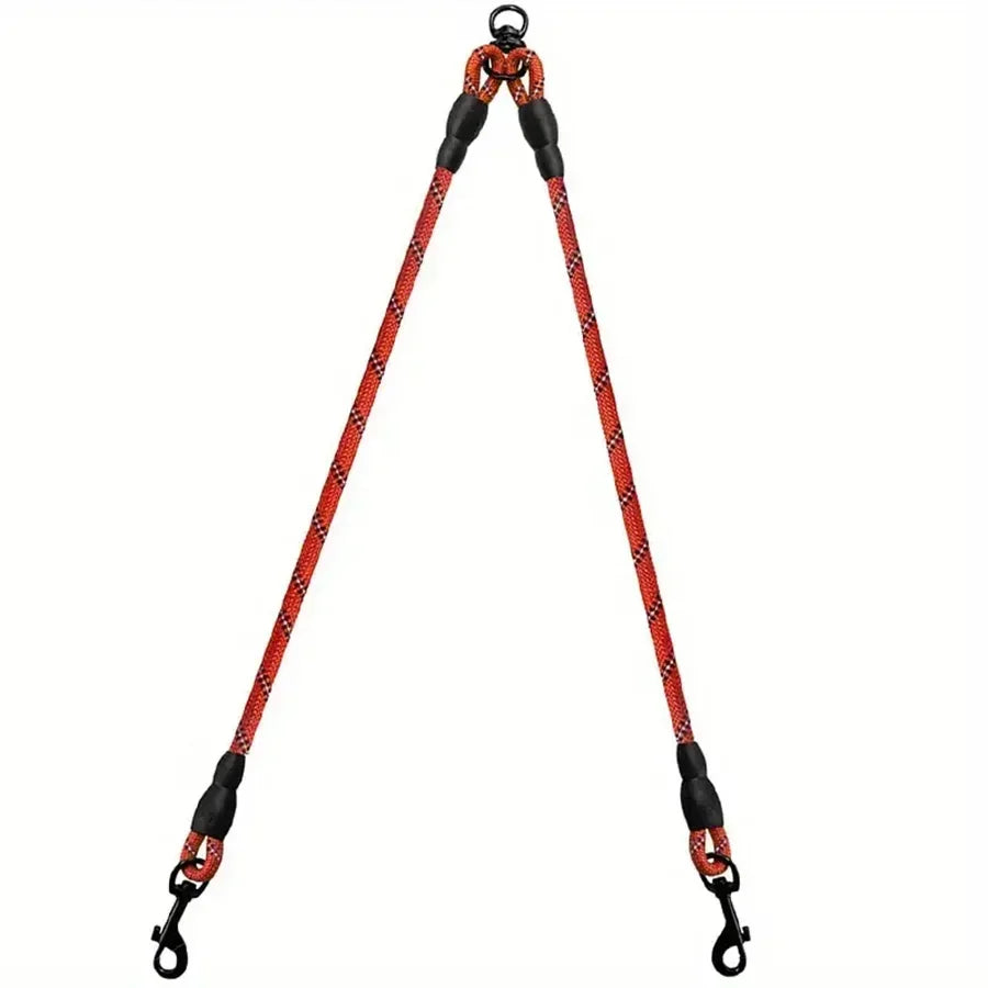 Durable red double dog leash splitter with swivel clips and reinforced rope design