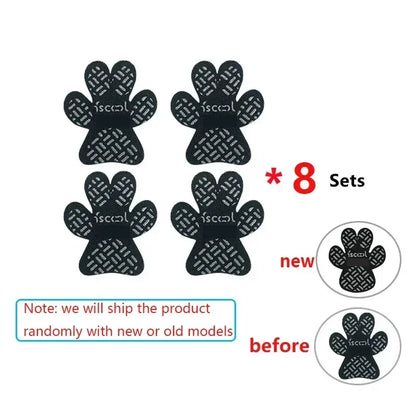 Set of eight black non-slip pet paw pads for dogs or cats with grippy texture design.