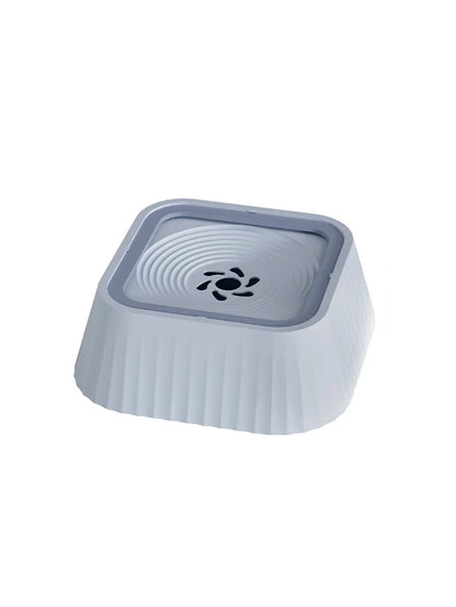 Square gray pet water bowl with anti-spill design on white background