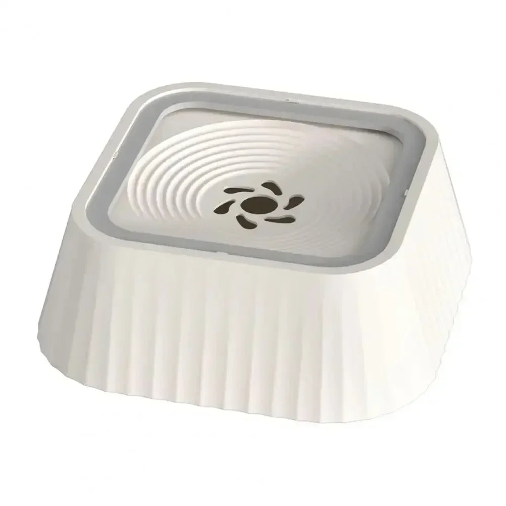 White square pet water fountain with a rippled surface and flower-shaped center filter