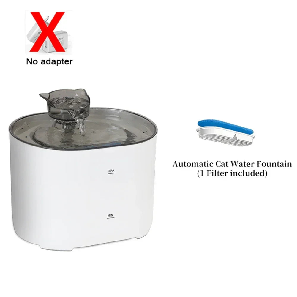 Automatic cat water fountain with cat-shaped spout, includes one filter, no adapter